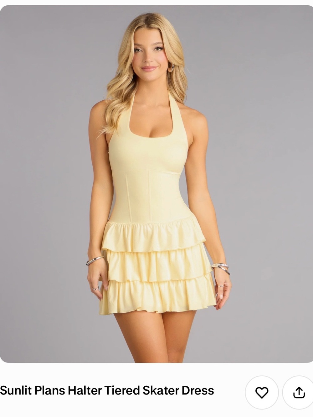 Windsor Pale Yellow Halter Tiered Mini Dress XS